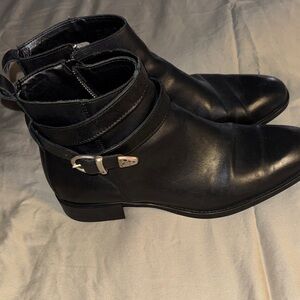 Zara Black Leather Ankle Boots with Buckle Detail